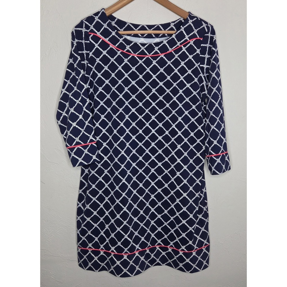 Lands' End Womens Navy Blue White Nautical Shift Dress Size Medium Petite 10/12